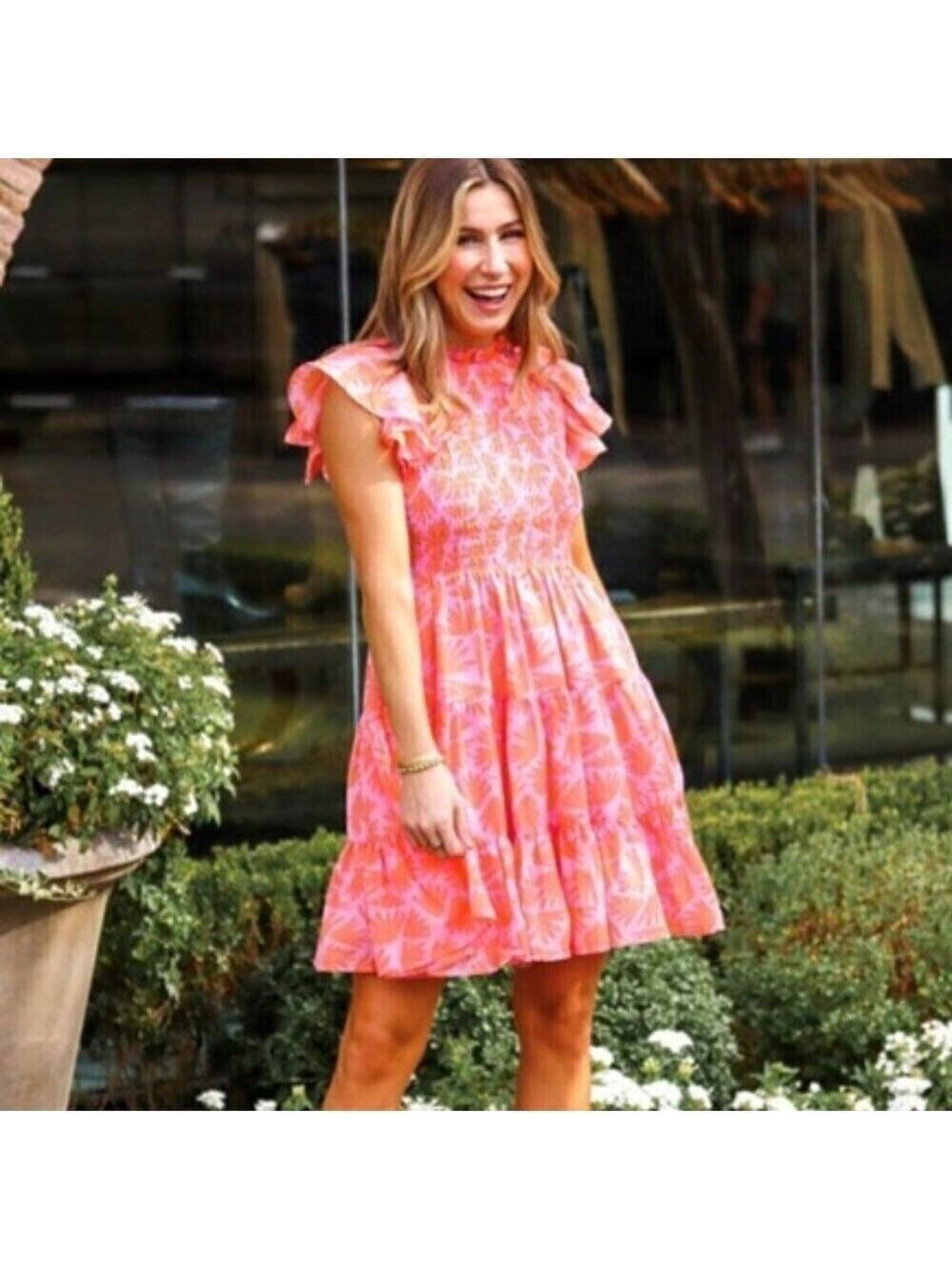 J. Marie Elena Smocked Dress Flutter Sleeves Floral Ruffle Pockets Prairie  S - Picture 13 of 13